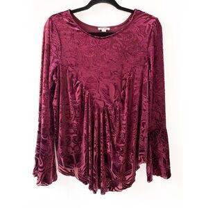 Ultra Pink Womens‎ Velvet Burnout Blouse M Bell Sleeve Fairy Whimsigoth Y2K